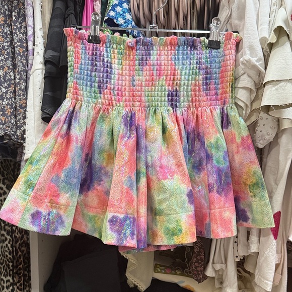 QUEEN OF SPARKLES Dresses & Skirts - QUEEN OF SPARKLES Multicolor Tie-Dye Smocked Mini Skirt with Shimmer